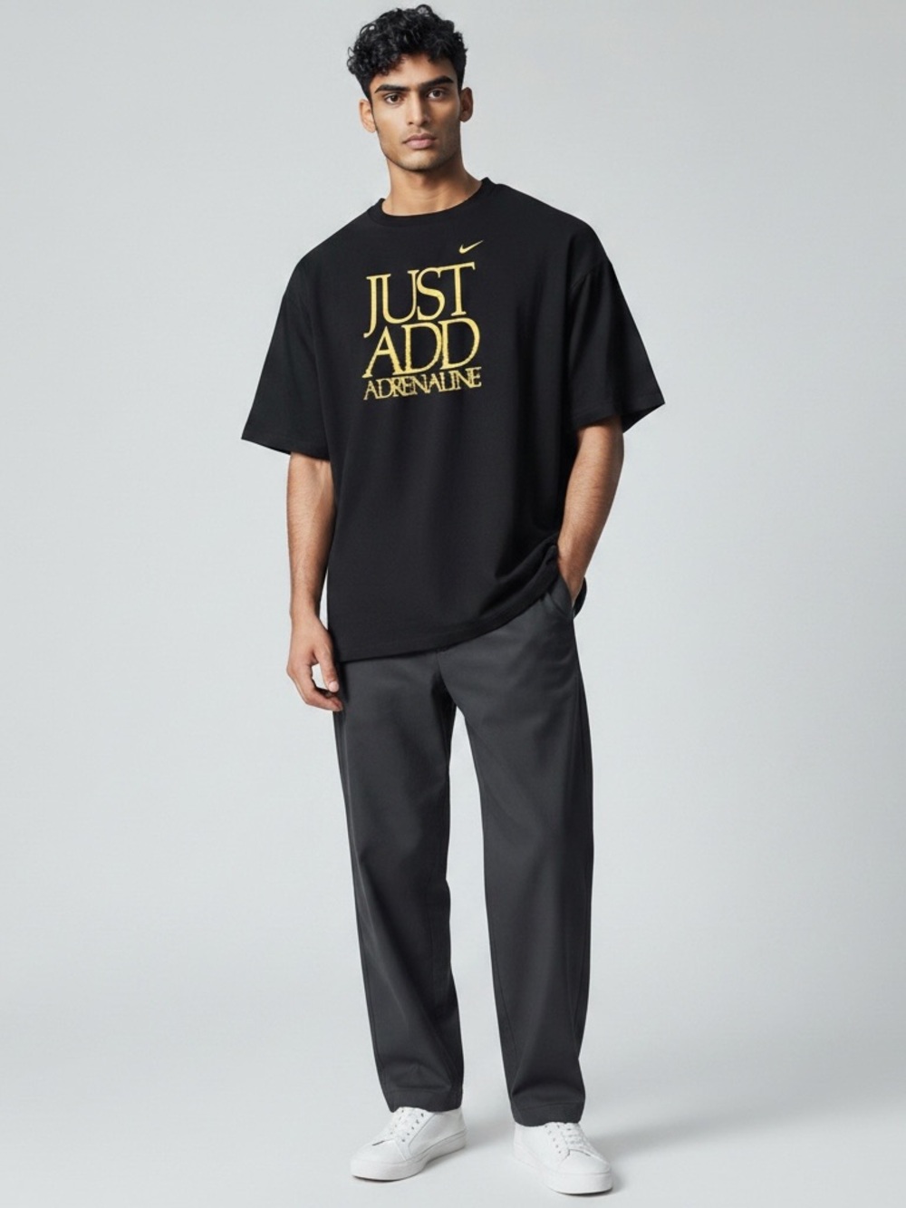 Nike Men’s Large Black Just Add Adrenaline Graphic T-Shirt Gold Swoosh